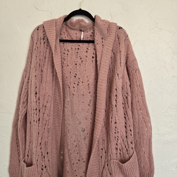 Free People Alpaca Hooded Dusty Pink Open Sweater, S - Picture 4 of 11